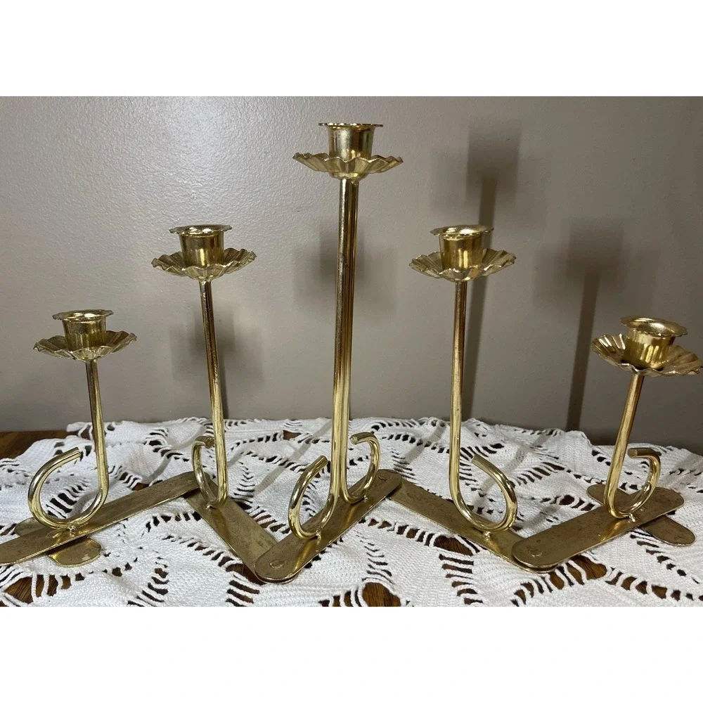 Vintage MCM Homco Copper Toned 5 Candleholder Expandable Accordion Tulip Shaped
